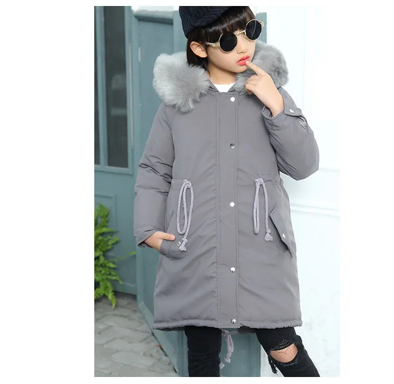 New 2018 Fur Hooded Jackets For Girls Thick Kids Long Cotton Coats Baby Big Girl Winter jacket Children Outerwear & coats Tops Clothes (7)