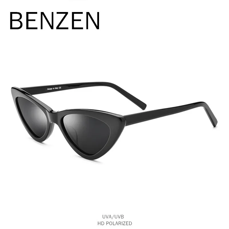BENZEN, кошачий глаз, солнцезащитные очки для женщин, ручная работа, ацетат, Ретро стиль, поляризационные, солнцезащитные очки для вождения, Ретро стиль, оттенки, черный цвет, чехол 6586