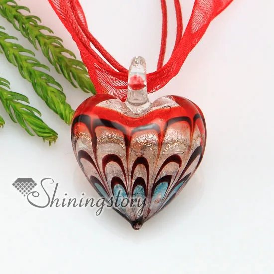 Сердце серебряная фольга lampwork муранское стекло necklaceswith Подвески Ювелирных изделий цветного дешевой бижутерии ручной работы ювелирные