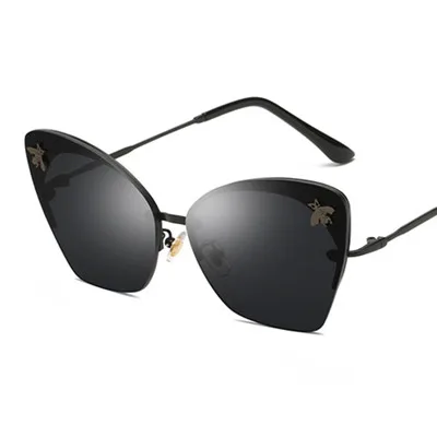 C1 Black.Black Emosnia, кошачий глаз, серия Modis, солнцезащитные очки без оправы, Oculos De Sol Bee,, Роскошные, для женщин, мужчин, фирменный дизайн, солнцезащитные очки, Ретро стиль, UV400 - Цвет линз: C1 Black.Black