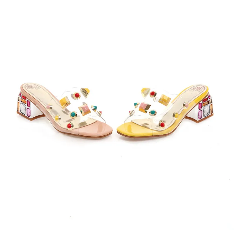 MORAZORA new fashion women sandals pvc rivet transparent summer sandals square heels party wedding shoes woman slipper