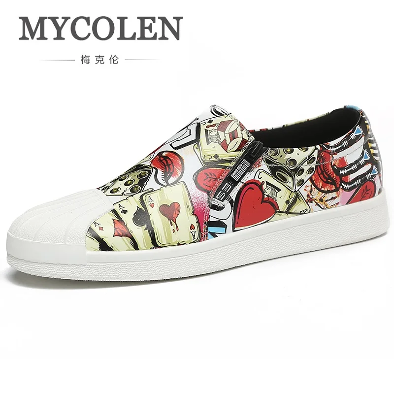 MYCOLEN 2018 Spring Summer Shoes Men Black Print Slip On Low Top Loafers Lightweight Comfortable Man Shoes Basket Femme