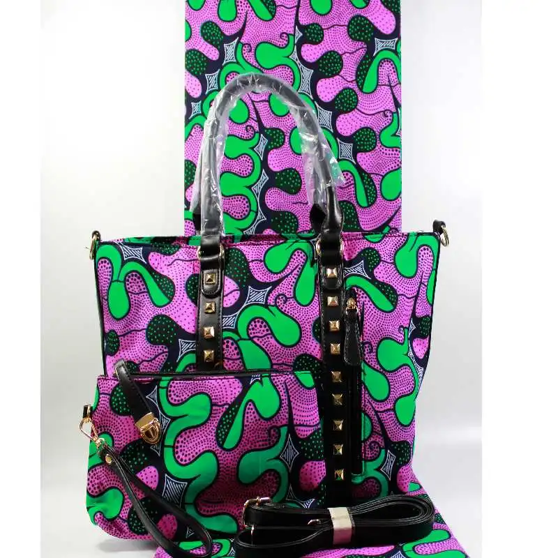 Micle африканские сумки для женщин сумочка высокое качество восковая сумка комплект анкара африканская вощеная ткань принтом для женщин платья 6 ярдов/лот - Цвет: SOFT ANKARA BAG SET