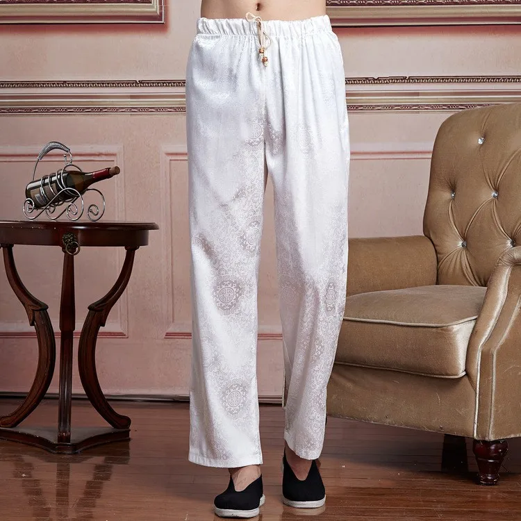 Brand New White Chinese Men's Kung Fu Trousers Satin Kung Fu Pant Tai Chi Pants Wu Shu Pants Size M L XL XXL XXXL W50