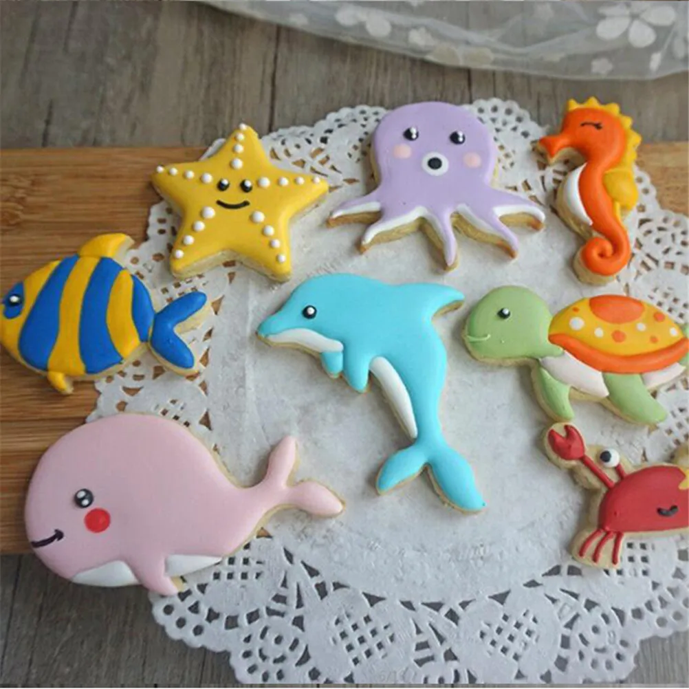 New 8pc/set Whale Dolphin Octopus Crab Turtle Fondant Tools Biscuit Moulds Sea Cookie Cutter