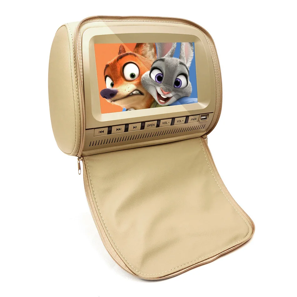 Монитор 7 дюймов широкий обзор TFT цифровой экран LCD Автомобильный dvd-плеер подголовник с ИК/FM USB передатчик SD динамик игра MP5 плеер - Цвет: Beige No Headphone