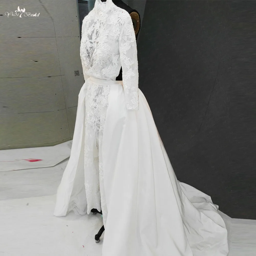 RSW1139 реальные фотографии Yiaibridal с длинными рукавами с высоким вырезом комбинезон с открытой спиной Свадебные платья Съемная юбка