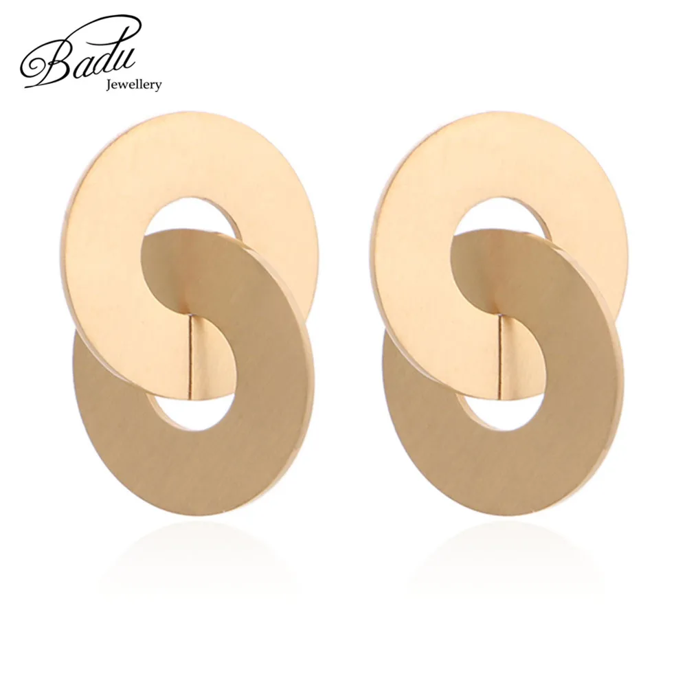 

Badu Double Twisted Circle Earring Metal Link Punk Style 2018 Korean Fashion Jewelry for Halloween Party Gift for Birthday