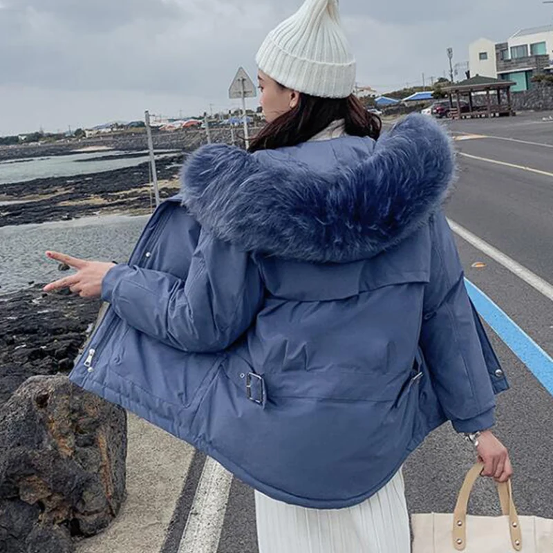 2019 зимняя женская куртка большого размера тонкий большой меховой воротник с капюшоном короткая меховая женская парка Женская