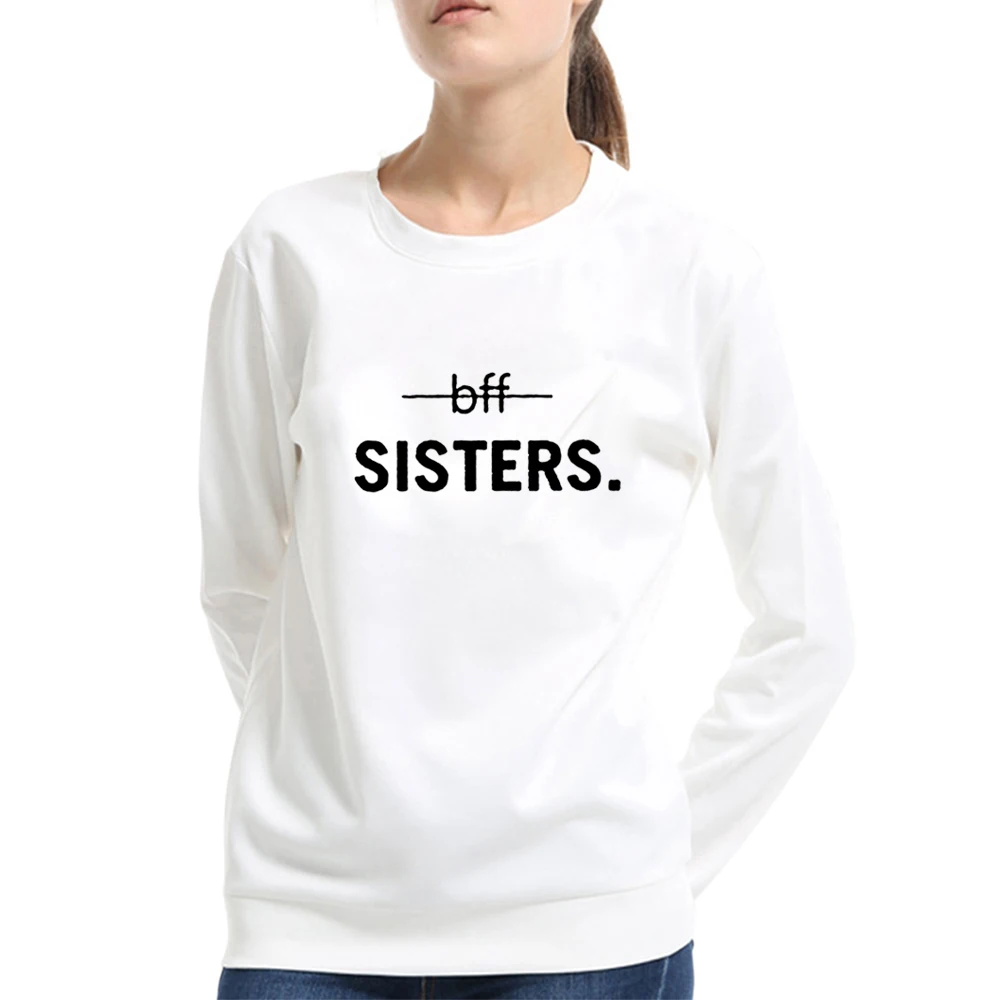 Женские приталенные худи с круглым вырезом и надписью BFF SISTERS, черно-белая рубашка с длинными рукавами, топы, толстовки, верхняя одежда, пуловер, осень