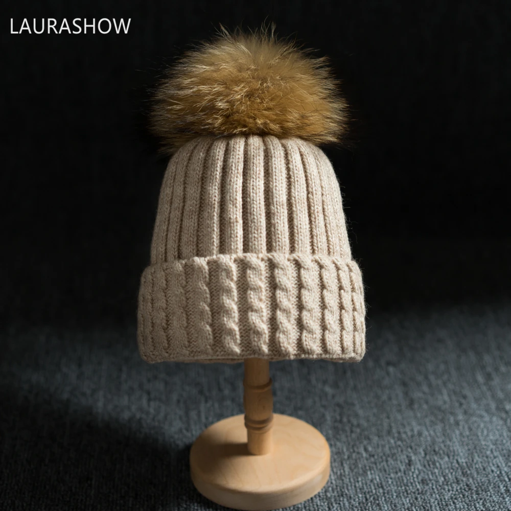 Lavashow/16 см, помпоны из натурального меха норки, теплая зимняя шапка для женщин и девочек, вязаная шерстяная шапка, шапочки, женская шапка