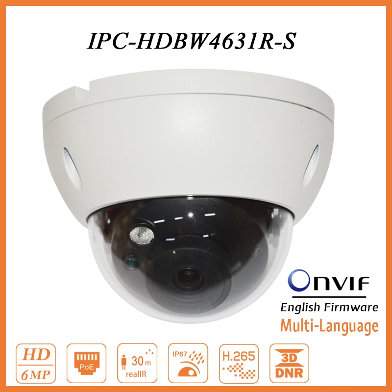 

4pcs IPC-HDBW4631R-S 6MP HD Dome IP Camera POE Network Security Outdoor H.265 IP67 IK10 IR30m
