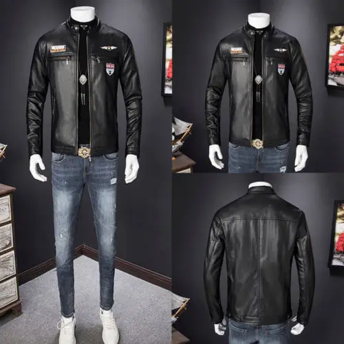 

Fashion Men Workout PU Leather Jacket 2018 New Autumn Slim Fitness Zipper Moto Biker Motorcycle Warm Zip Up Coat Outwear M-3XL
