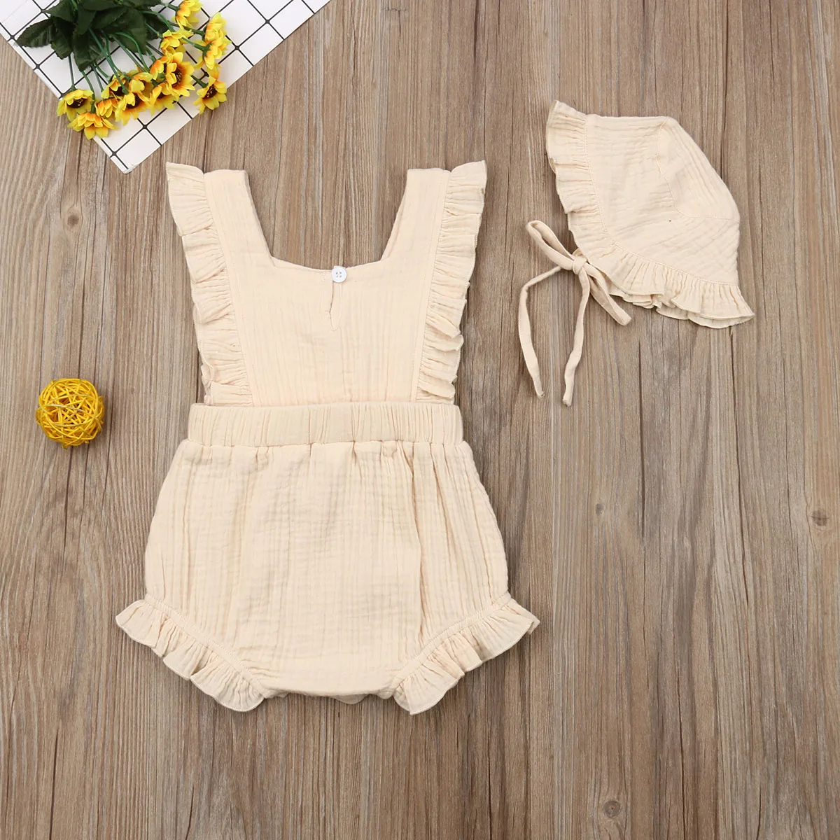 Emmababy боди для малыша, ребенка Одежда для младенцев; для малышей; с рюшами без рукавов боди+ шапка, комплект из 2 предметов, костюмы, летний костюм с рисунками Для детей, на лето Одежда на возраст от 0 до 24 месяцев