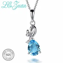 L& zuan 925 серебро натуральный 1.617ct голубой камень топаз ожерелье и кулон для женщин с серебряной цепочкой Рождественский подарок