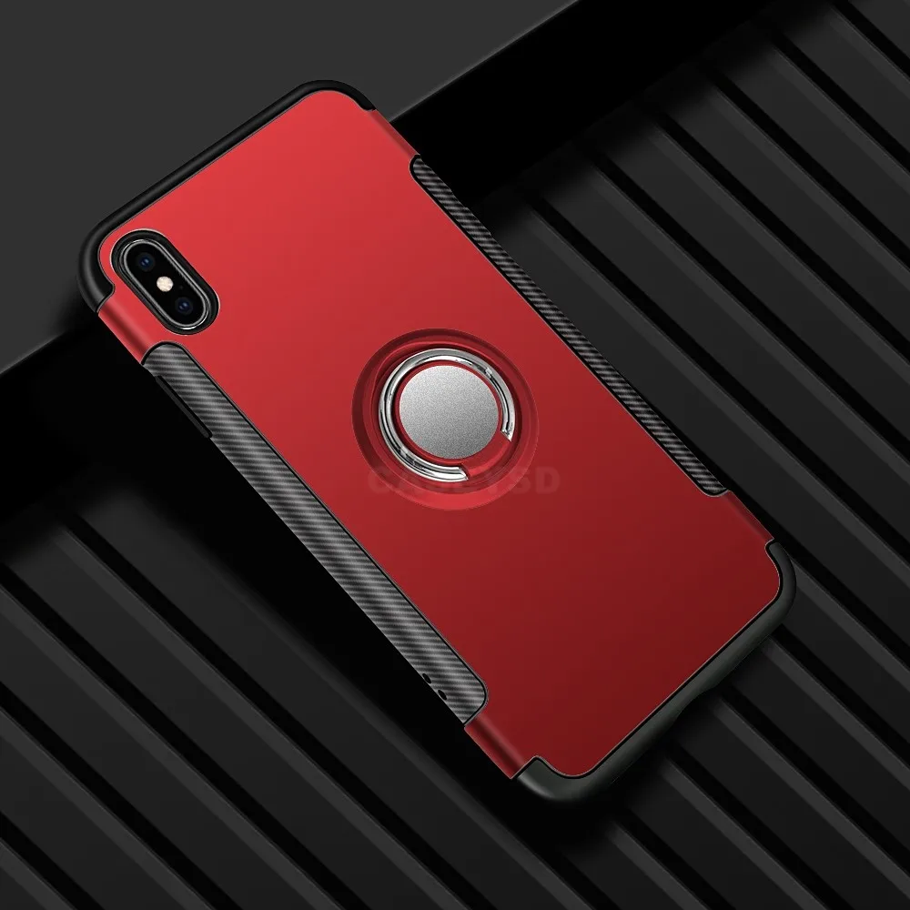 Противоударный бронированный чехол-подставка для iphone Xs Max 6 6s 7 Plus 5S с кольцо-держатель на палец чехол s для iphone 7 8 X Plus SE Phone - Цвет: Red