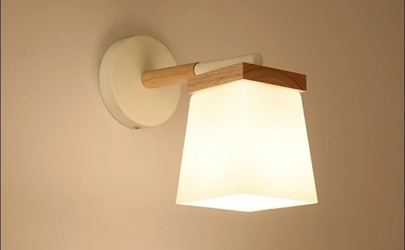 Iwhd дерево wandlamp современный настенный светильник Простой настенные светильники светодиодные Мода кубовидной Спальня гостиной Освещение