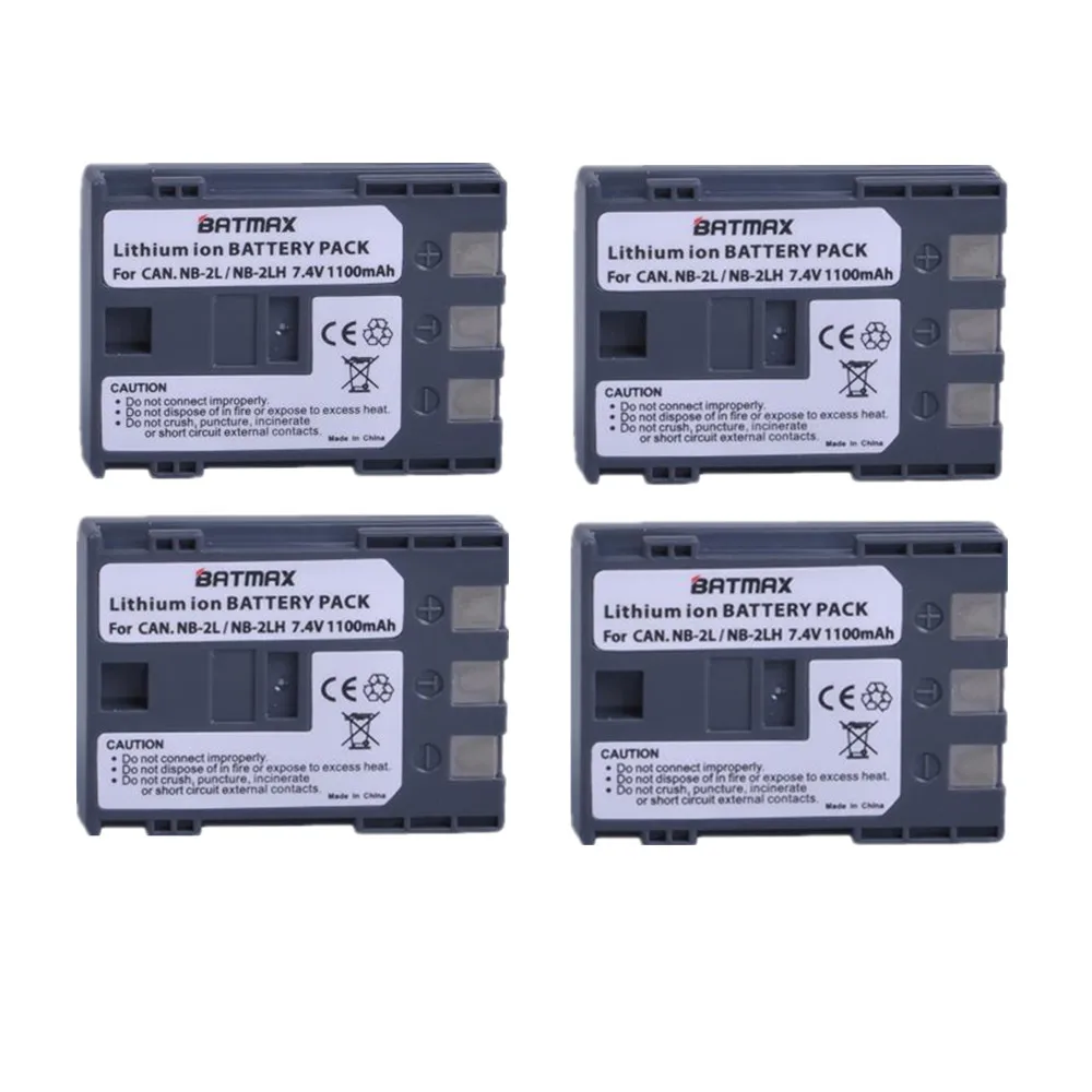 Batmax 4 шт. NB-2L NB 2L NB2L NB-2LH 1100 мА/ч, Камера Батарея для Canon 350D 400D G7 G9 S30 S40 z1