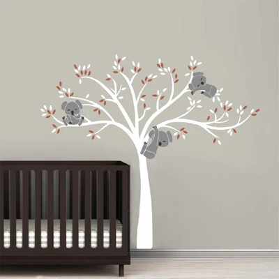 white grey coffee Семья Коала на белой ветке дерева винилы стены стикеры s детские наклейки Искусство съемные настенные детские комнаты стикеры домашний декор - Цвет: white grey coffee