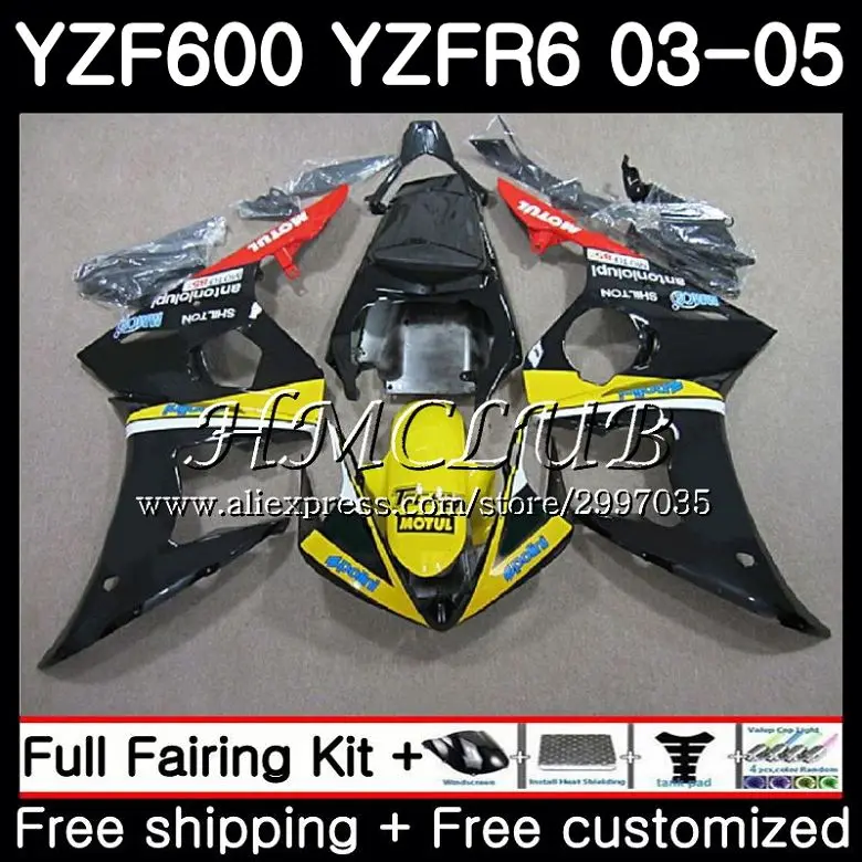 Корпус для YAMAHA YZF-R6 03 04 05 YZF600 YZF R6 2003 2004 2005 14HC. 19 YZF 600 R 6 YZF-600 YZFR6 03 04 05 обтекатель желтый комплект BLK - Цвет: No. 1