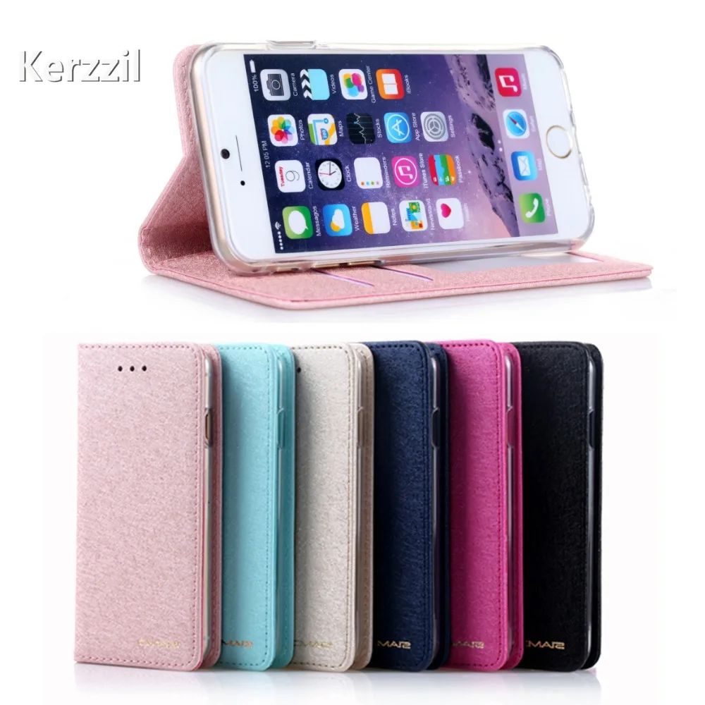 

Kerzzil Luxury Stand Flip Silk Leather Case For iPhone 7 6 6S Plus Built-in Card slot Cover Back For iPhone X 6 6S 8 Plus Capa