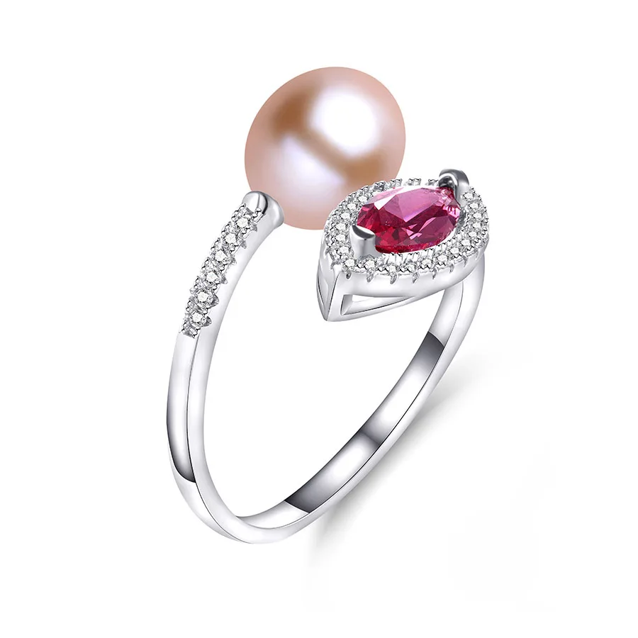pink pearl Модные 925 пробы серебряные обручальные кольца для женщин винтажные AAA циркон настоящие кольца с натуральным пресноводным жемчугом Свадебные украшения - Цвет камня: pink pearl