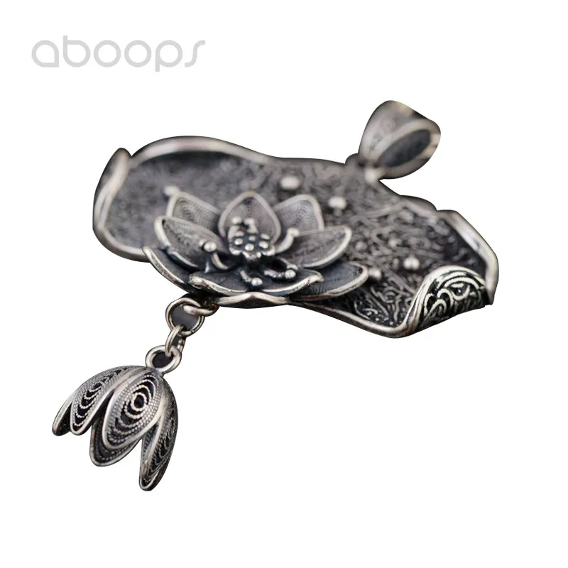 Vintage 990 Sterling Silver Lotus Flower Filigree Necklace Pendant for Women Girls Free Shipping Vintage 990 Sterling Silver Lotus Flower Filigree Necklace Pendant for Women Girls Free Shipping