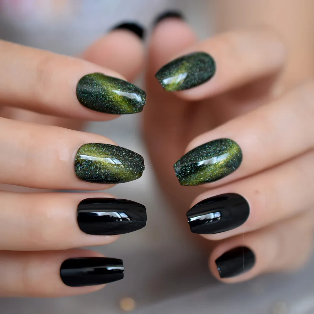 Гель для ногтей кошачий глаз гель балерины Средний Аврора зеленый черный светлый