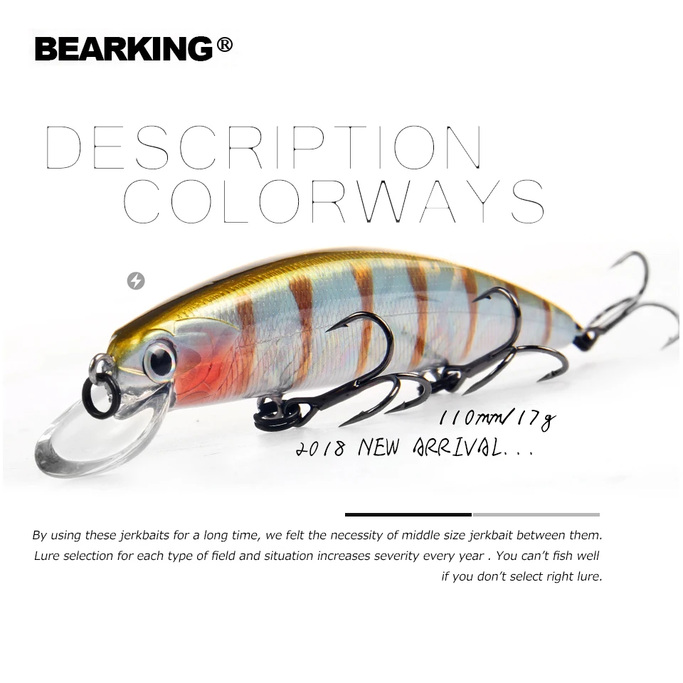 

2018 Bearking Brand M109 Fishing Lures Minnow 11cm 17g quality Baits Deep Diving 1.5M Wobblers Fishing Tackles Free shipping