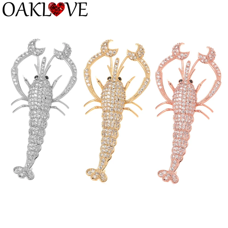 

Fashion Luxury Cubic Zircon Lobster Brooches Pins Gold/Rose Gold/Silver Color Unisex Crayfish Animal Brooch Corsage Decoration