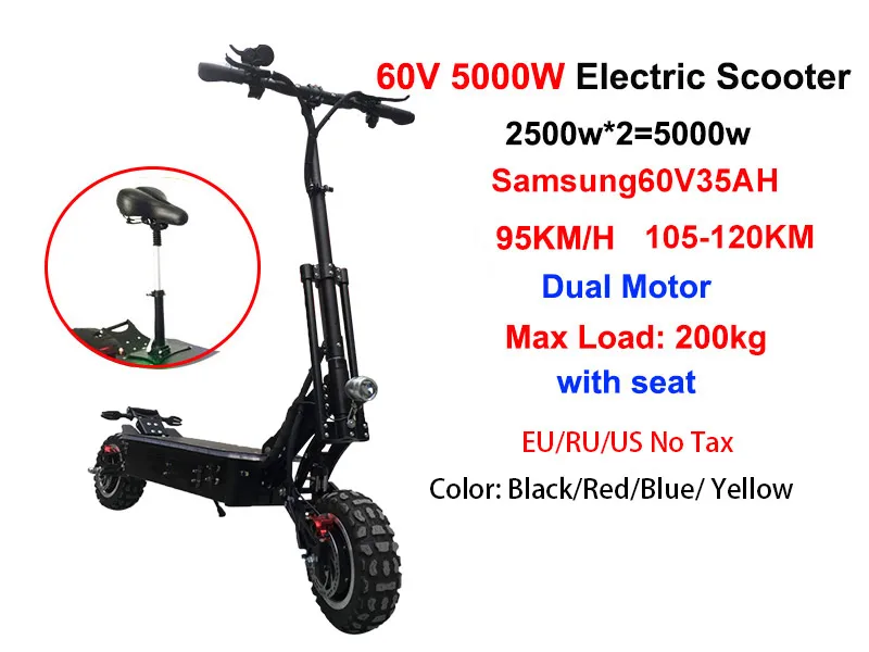 JS 60V 5000W 11 дюймов внедорожный электрический скутер супер мощный бесщеточный двигатель Ховерборд CE скейтборд руимы для унисекс взрослых - Цвет: 5000W Samsung60V35AH
