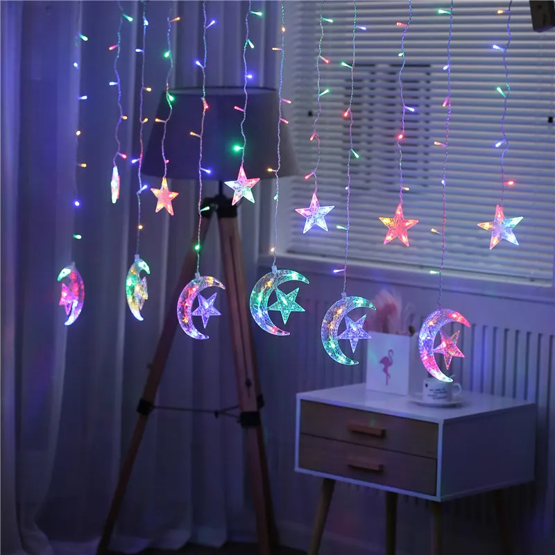 new moom Colorful Рождественские украшения для дома Navidad год Звезда Луна Снежинка светодиодные занавески гирлянды натальные рождественские гирлянды. Q - Цвет: new moom Colorful