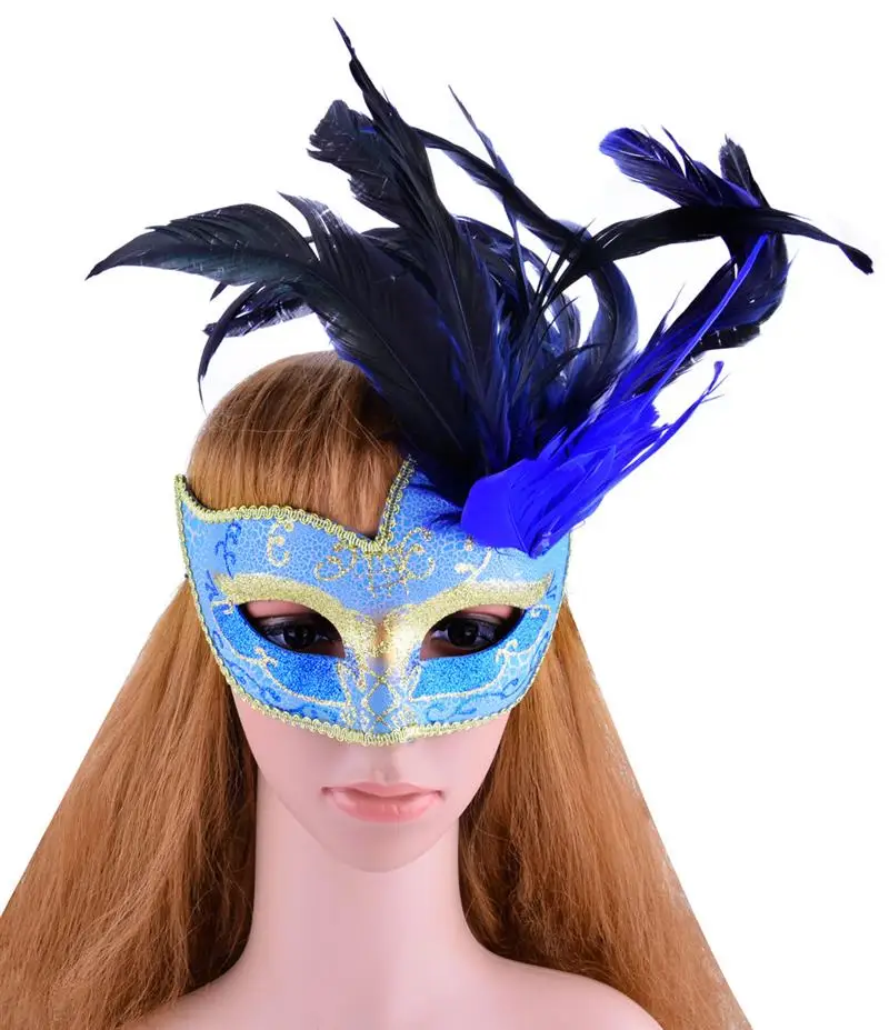 Blue Assorted Color Венецианская маска Halloween костюм маскарад маски и головной повязкой с пером флеш-накопитель очаровательно половина уход за кожей лица маска для вечерние - Цвет: Blue Assorted Color
