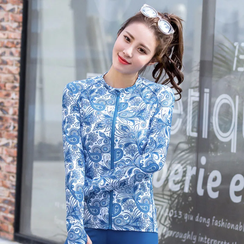 Новинка 2019 корейский женский синий пляжный купальник с цветочным принтом