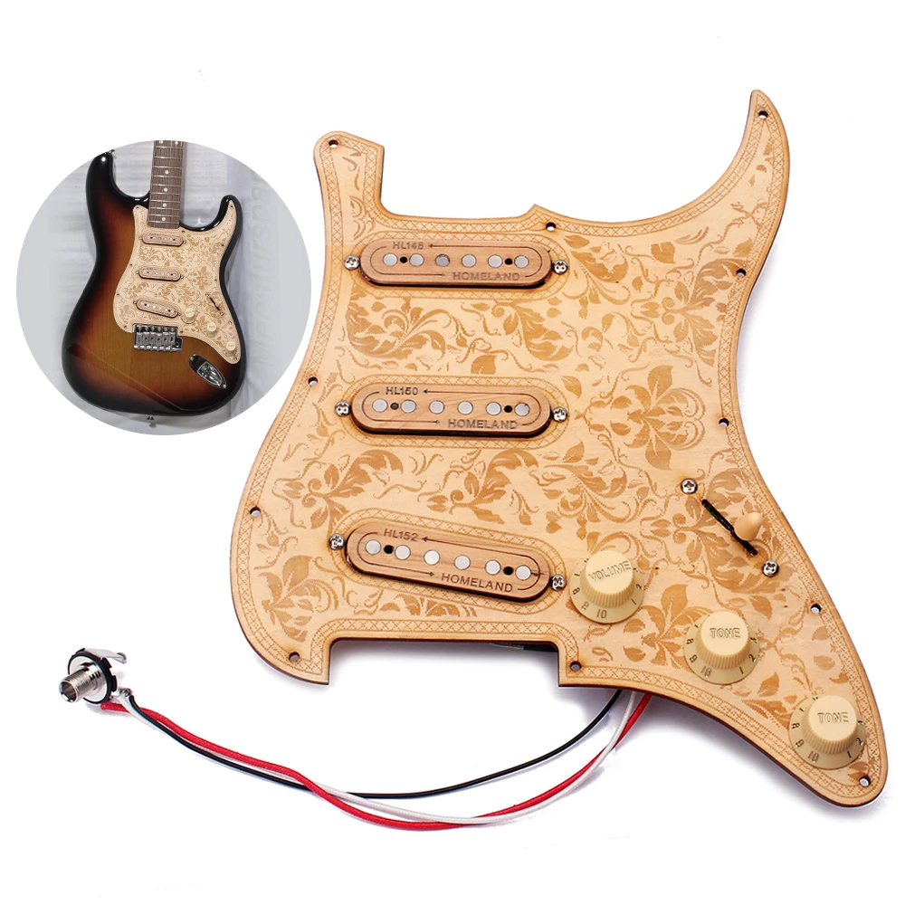 Загруженная Предварительно Проводная деревянная Гитара Pickguard Кленовая Тарелка деревянная звукосниматели SSS с декоративным цветочным узором для электрогитары