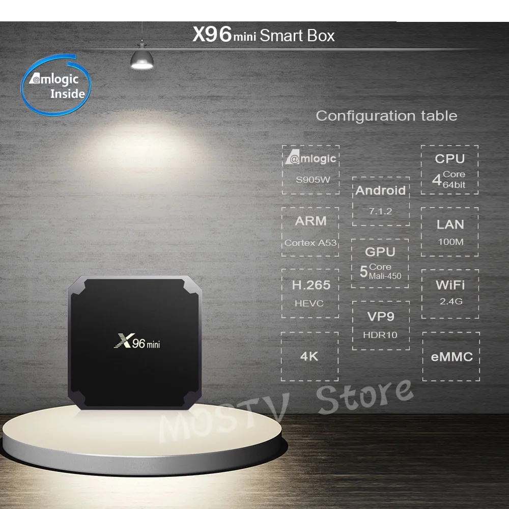X96 Мини Android 7,1 X96mini Smart ТВ коробка S905W 4 ядра Поддержка 2,4 г Беспроводной WI-FI Комплект Топ кабель потокового мультимедиа плеер