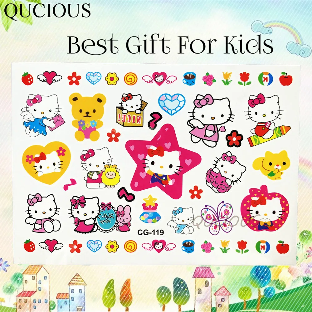 QCG119 Мультфильм hello kitty кошка временные татуировки наклейки для маленьких девочек подарок DIY татуировки ребенок боди-арт Нетоксичная татуировка на руку руки татуировки бумаги - Цвет: QCG119
