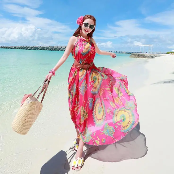 Hot Summer Vacation Dress High Quality Floral Print Bohemian Style