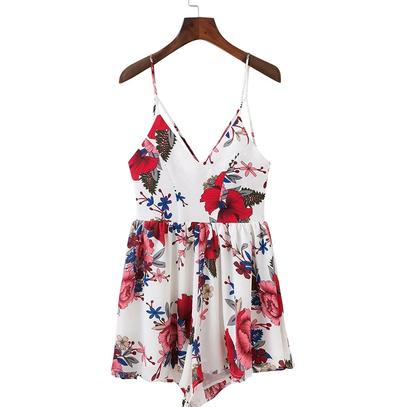 Gwirpte летние пляжные boho цветочным принтом Комбинезоны спинки сексуальные боди женские комбинезон Club белый chifon комбинезон купальник