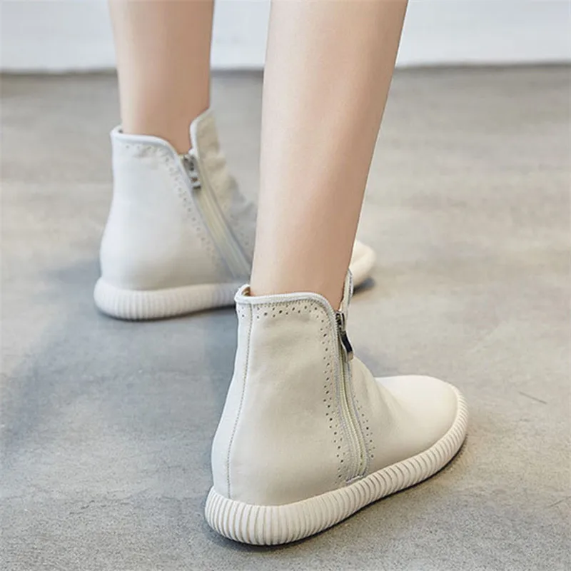 Женские ботильоны из натуральной кожи на молнии с круглым носком Размеры 35