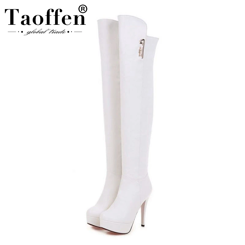 

Taoffen Sexy Platform Thin High Heels Shoes Women Over The Knee Boots Zipper Black Boots Women Thigh High Boots Size 34-43
