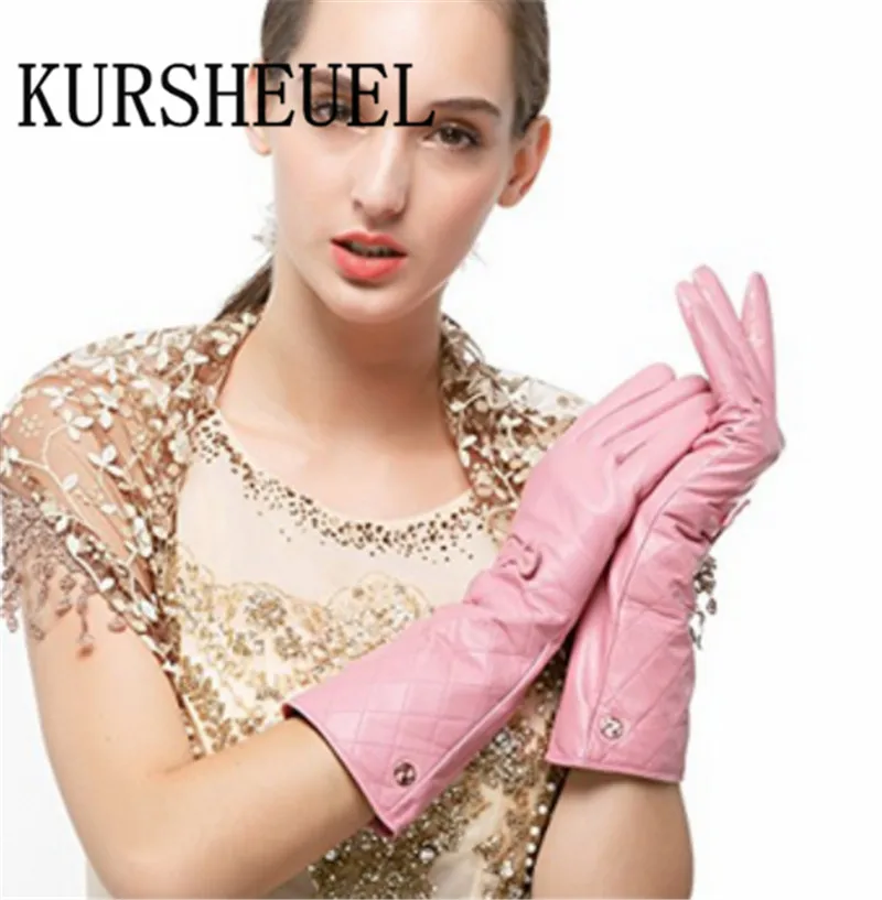 KURSHEUEL Женские итальянские зимние кожаные перчатки из овечьей кожи теплые простые длинные флисовые перчатки с подкладкой(сенсорный экран или не сенсорный экран