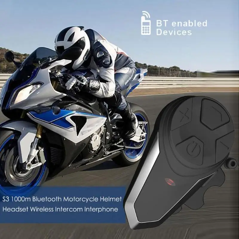 VODOOL S3 Bluetooth мотоциклетный шлем гарнитура 1000 м Диапазон BT беспроводной домофон аксессуары для мотоциклов