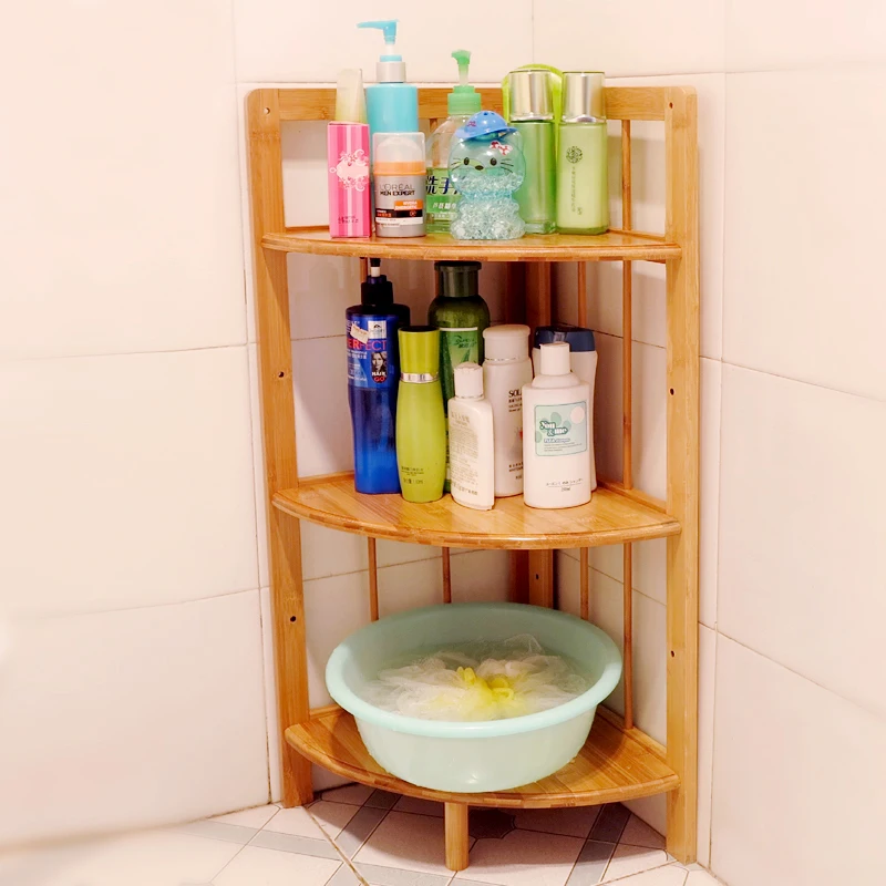 Bamboo bathroom floor corner shelf bathroom shelf washbasin home wood storage compartment shelves Specials