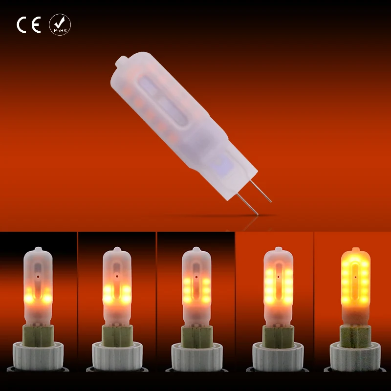 Светодиодный светильник G4 светодиодный 12 В DC пламенная лампа 2835 SMD чип лампада светодиодный 12 в G9 Диодная лампа Bombillas 24 светодиодный s эффект пламени украшения