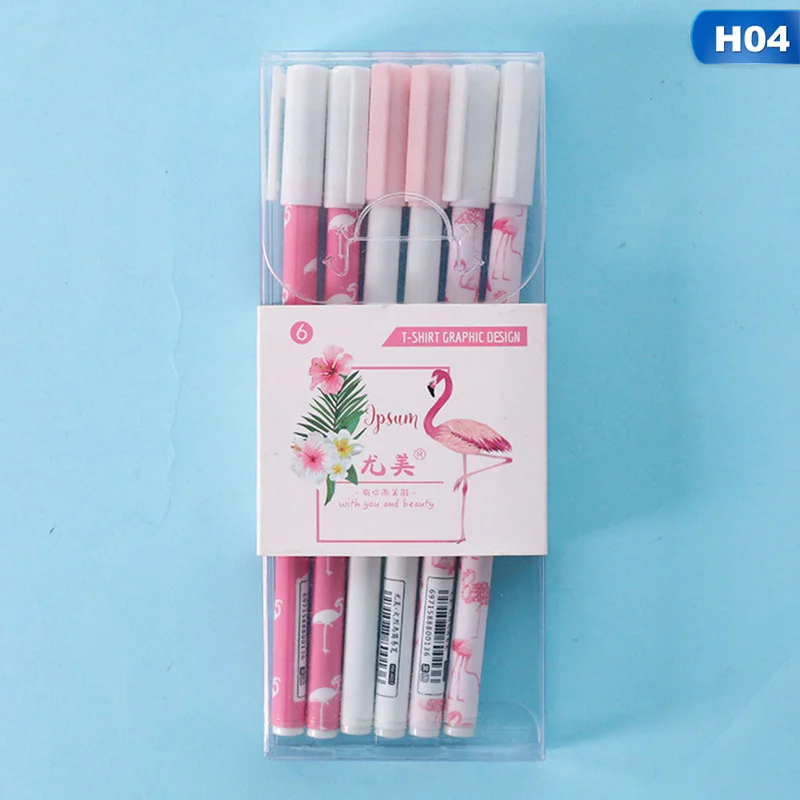 6 Pcs/Set New Cute Cartoon Colorful Simple Suit 0.5mm Gel Pen Set Kawaii Korean Stationery Creative Gift School Supplies