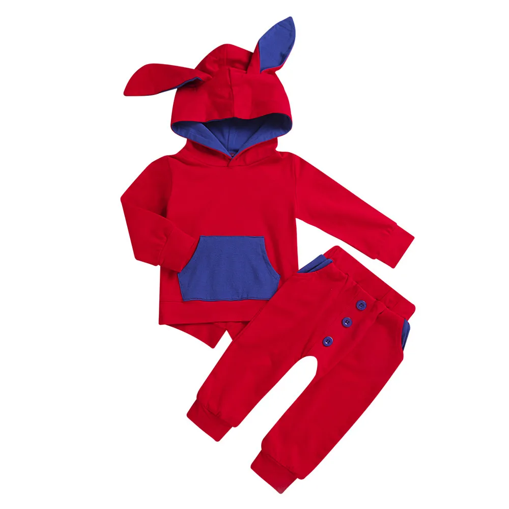 

12M-4Y Fashion Autumnh Winter Baby Boys Girls Set Clothes Children cartoon bunny ears hooded sweater top+trousers two-piece suit