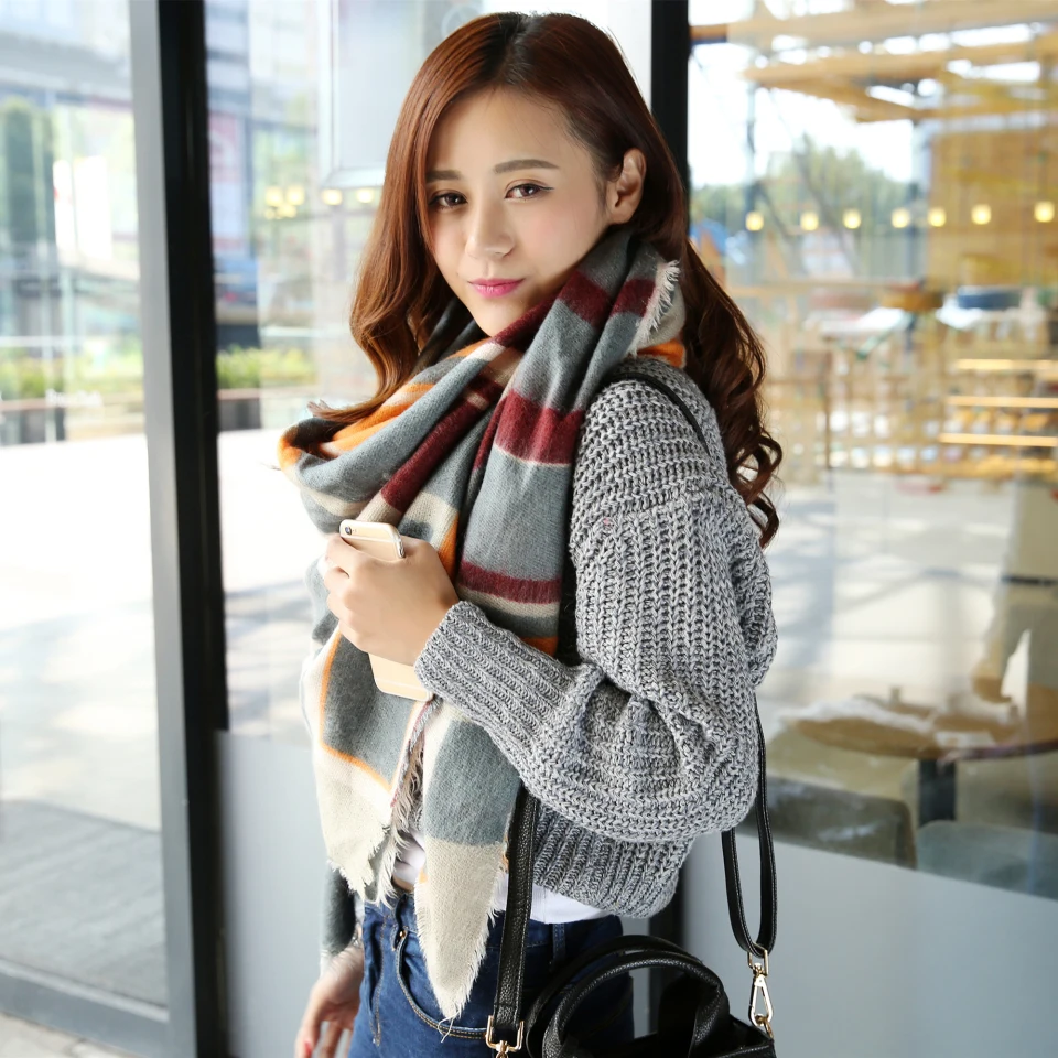 2015 New fashion font b tartan b font plaid cashmere scarf for women blanket scarf with
