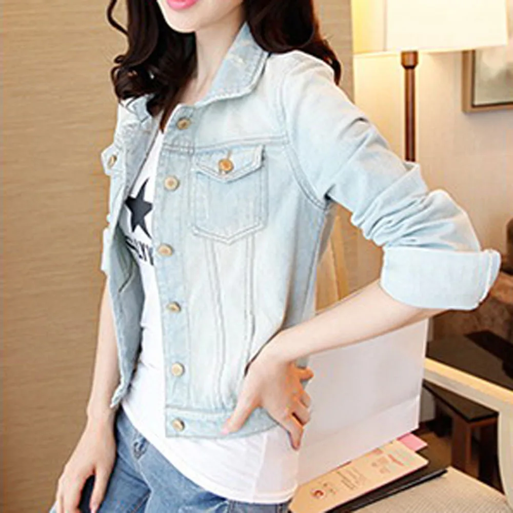 Women Distressed Rip Denim Jacket 