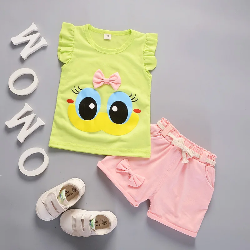 Summer Cute Cartoon 2PCS Kids Baby Girls Floral T-shirt Top Shorts Pants Set Clothes Girls Clothing Sets